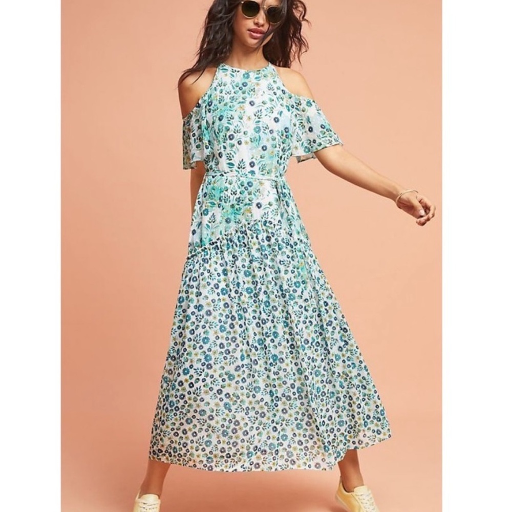 Anthropologie Roxanne open shoulder midi dress size 8